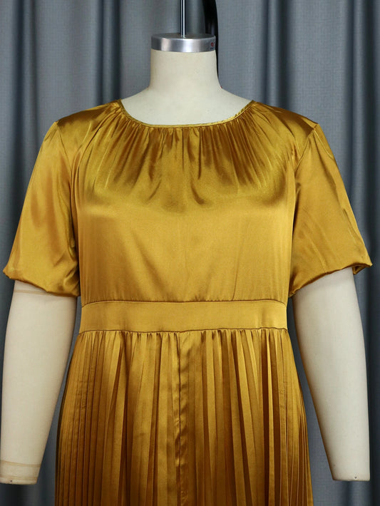 Maxy Pleated Dresses for Women Plus Size 4XL O Neck Short Sleeve A Line Summer Elegant Causal Office Wear Clubwear Plus Size Gowns