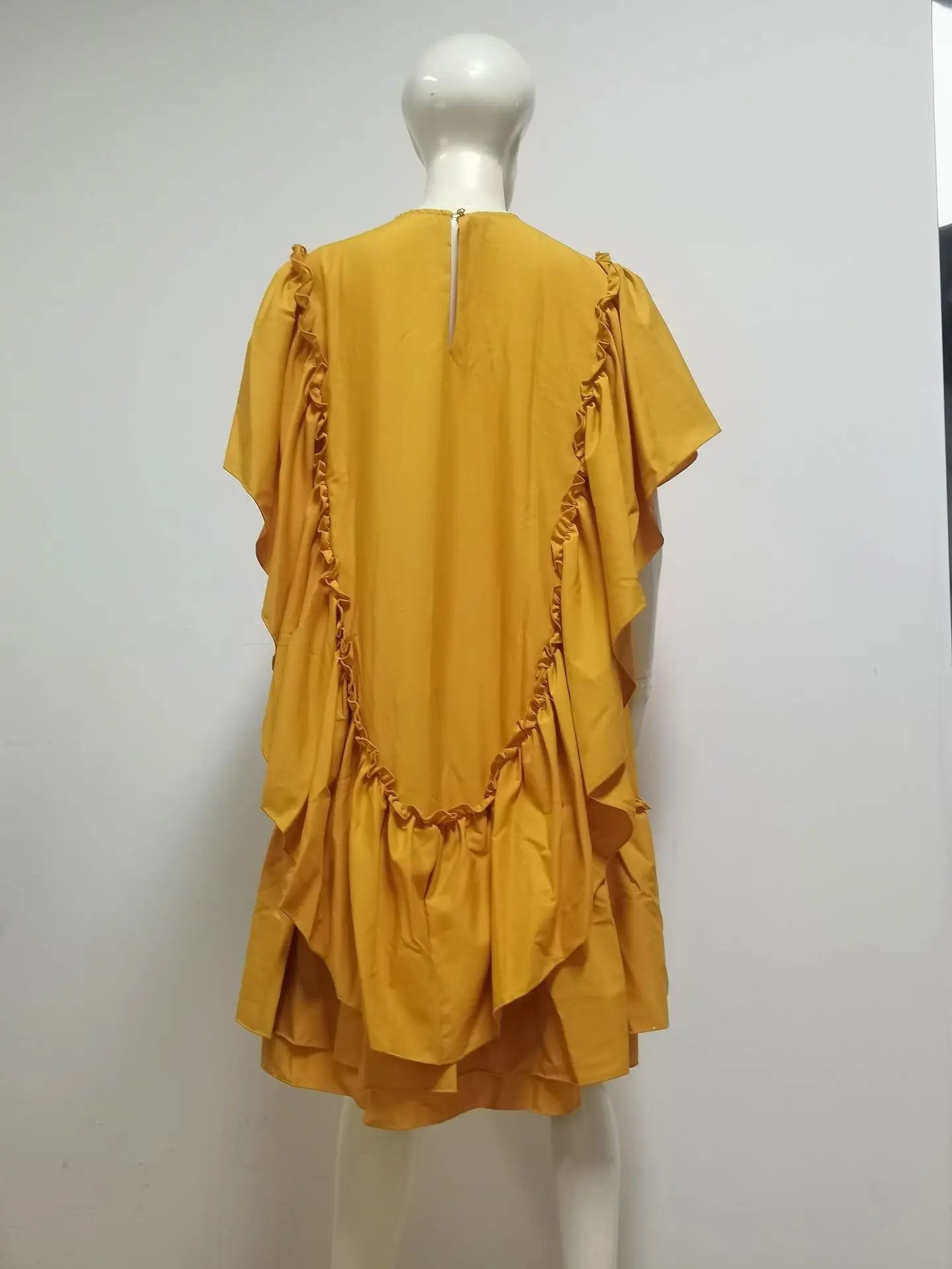 Maxy Summer Elegent African Women Half Sleeve Yellow O-neck Polyester Butterfly Sleeve Dress African Dresses for Women S-3XL