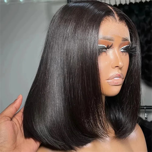 Maxy Glueless 13x4 Straight Lace Frontal Bob Wig Pre Plucked 4x4 Human Hair Wigs Brazilian Remy Bone Straight Short Bob Wig For Women