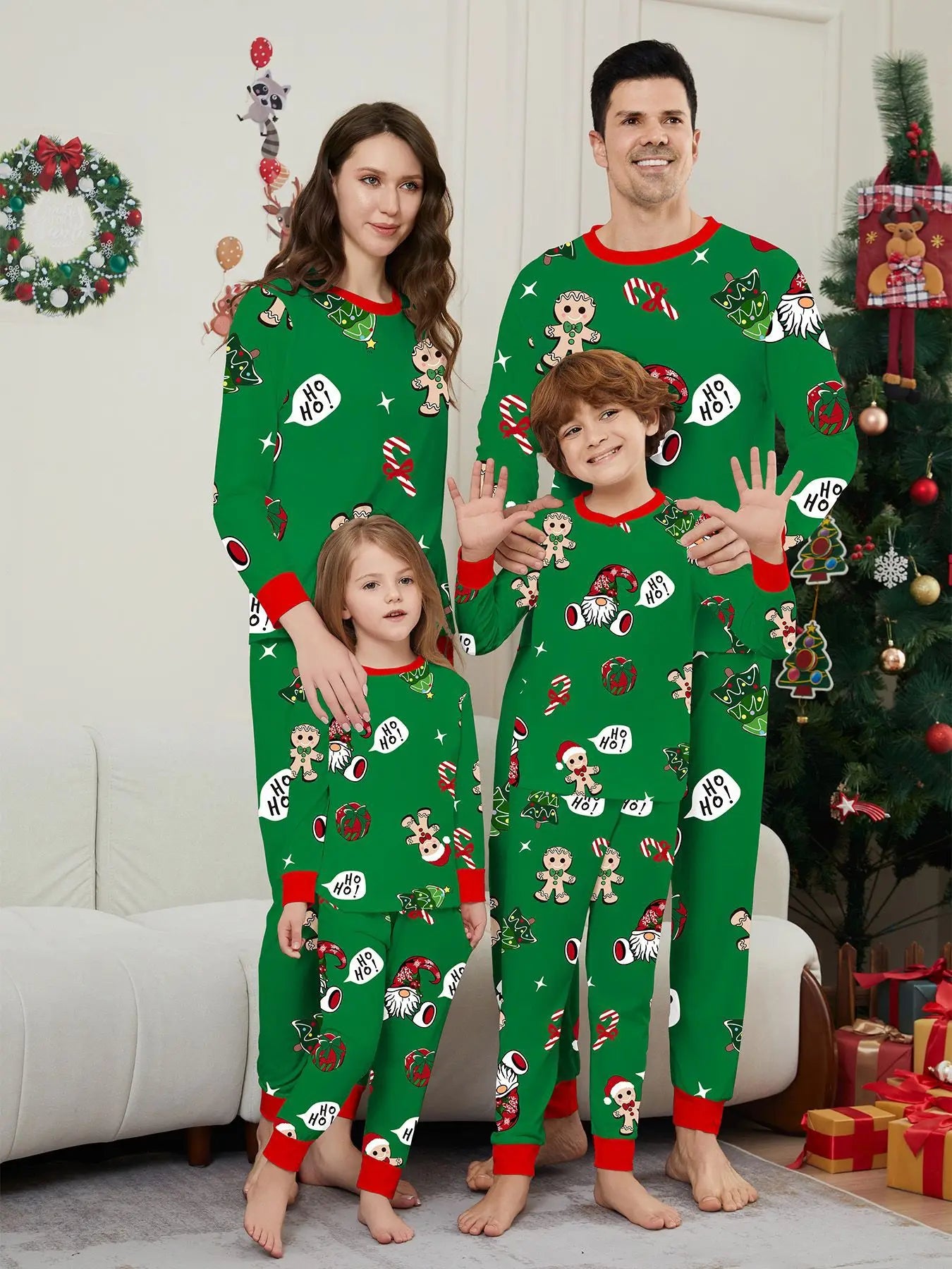 New green cross-border Christmas parent-child outfit Christmas children crutch print fashion home wear pajamas set