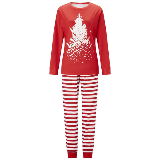 Matching Christmas Pajamas for Family Long Sleeve Tree Print Tops + Plaid Pants Set Loungewear