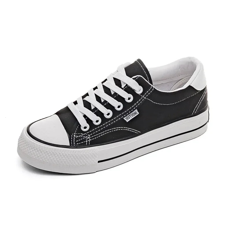 Amay Shoes For Women Low-Top Vulcanized Canvas Platform Sneakers Black Flats Tennis Female Classic Student Small Couples Skateboard