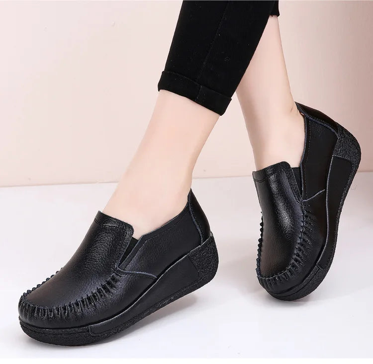 Maxy New Spring Autumn Women Flats Platform Loafers Ladies Genuine Leather Comfort Wedge comfort Orthopedic Slip On Casual Shoes