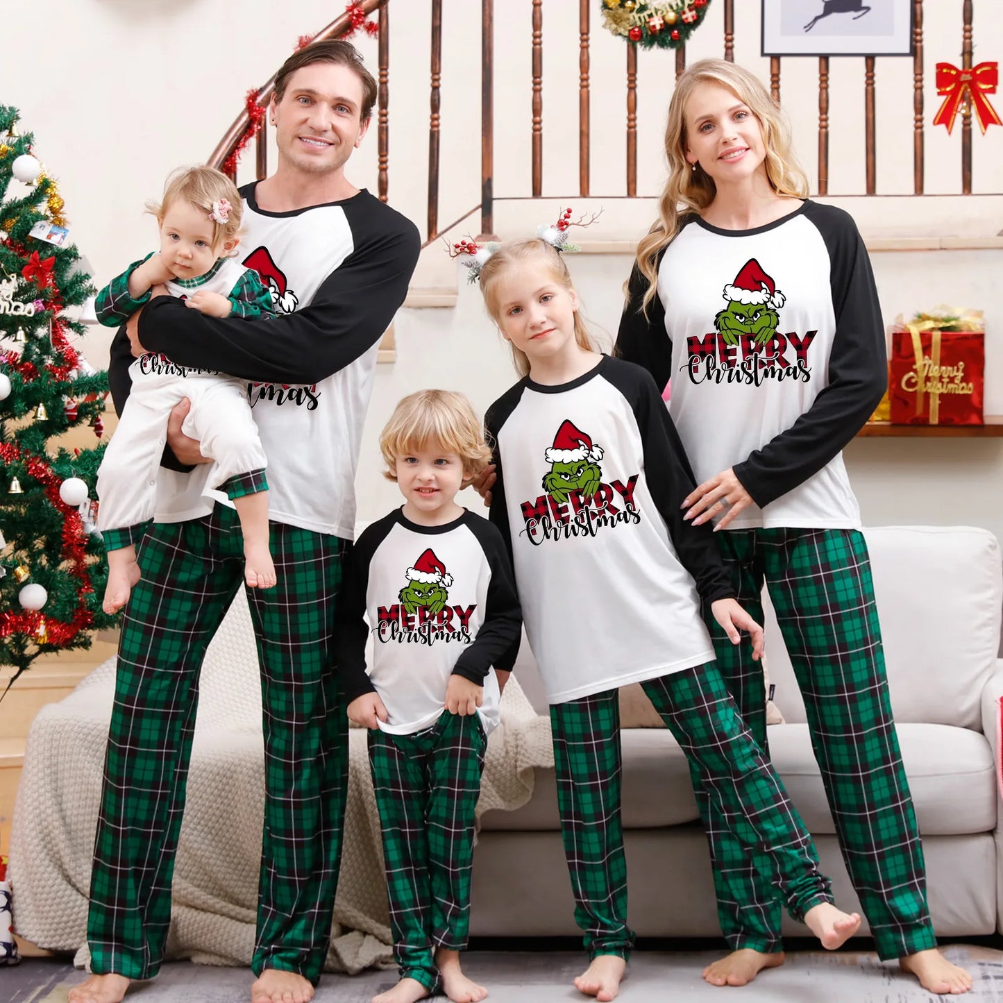 Maxy 2024 New Year's Costumes Women Men Boys Girls Matching Pajamas Set Christmas Family Look Cartoon Plaid 2 Pieces Suit Lounge-wear