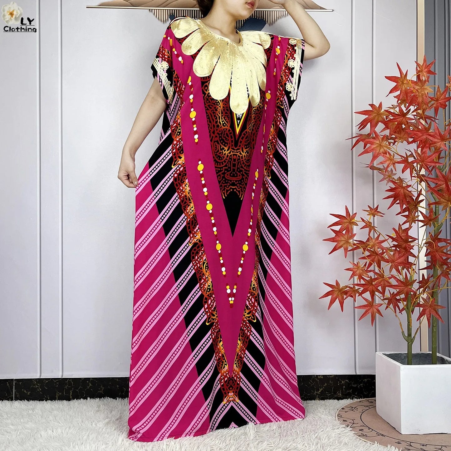 Maxy Summer Short Sleeve Casual Loose Dress New Muslim Women's 100% Cotton African Dashiki Print Maxy Elegant Ladies Dresses