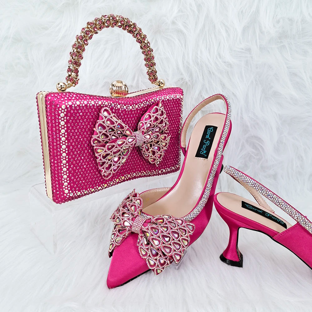 Maxy Doer show Italian green Shoes and Bag Sets for Evening Party With Stones Italian Leather Handbags Match Bags! HFG1-13