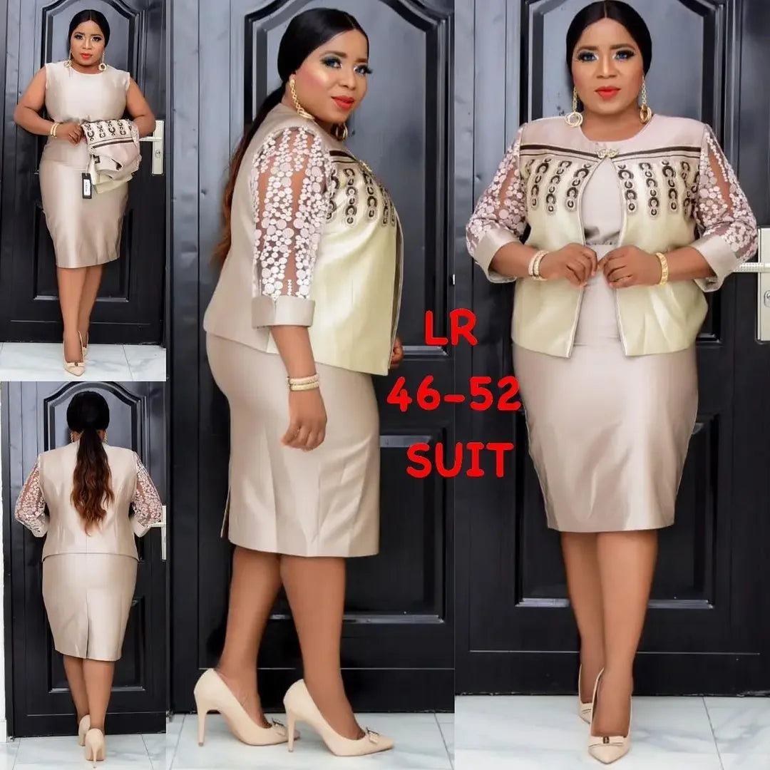 Maxy 2 Piece Set long Coat and Dress Christmas African Midi Dresses Women Bazin Riche African Clothing Dresses Africa Clothes