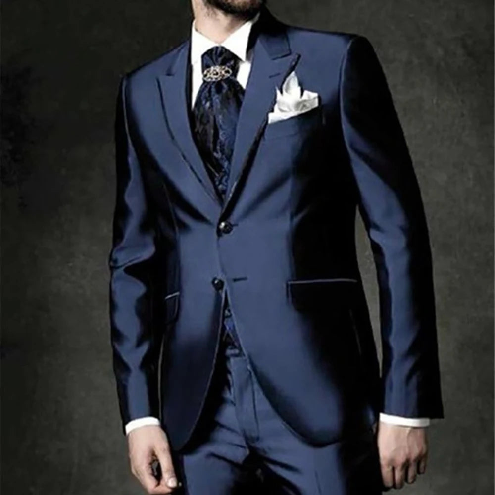 Maxy Luxury Men Suits Fashion Casual Custom Made Set Peak Lapel Wedding Groom High Quality Blazer Slim Fit Jacket+Pants+Vest