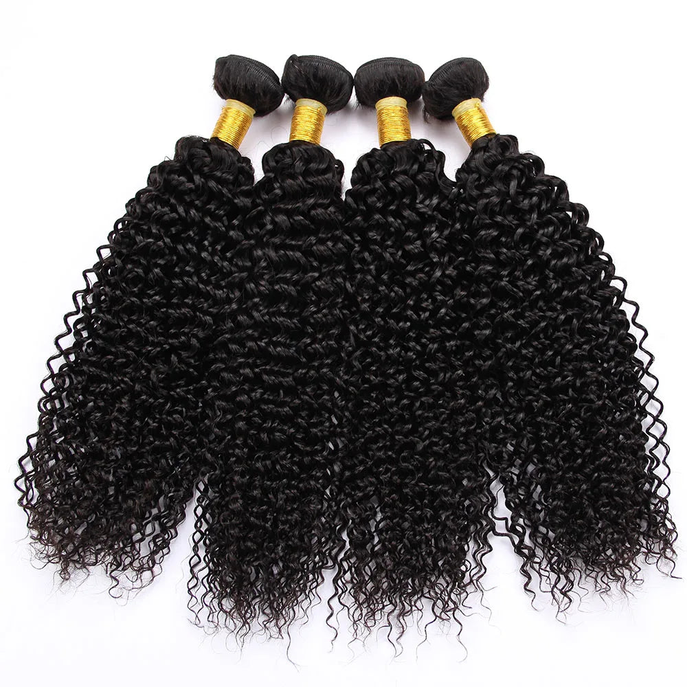 Maxy Kinky Curly Bundles with Frontal Brazilian Hair 3/4 Bundles 13x4 Lace Kinky Curly Virgin Hair with Baby Hair for Black Women