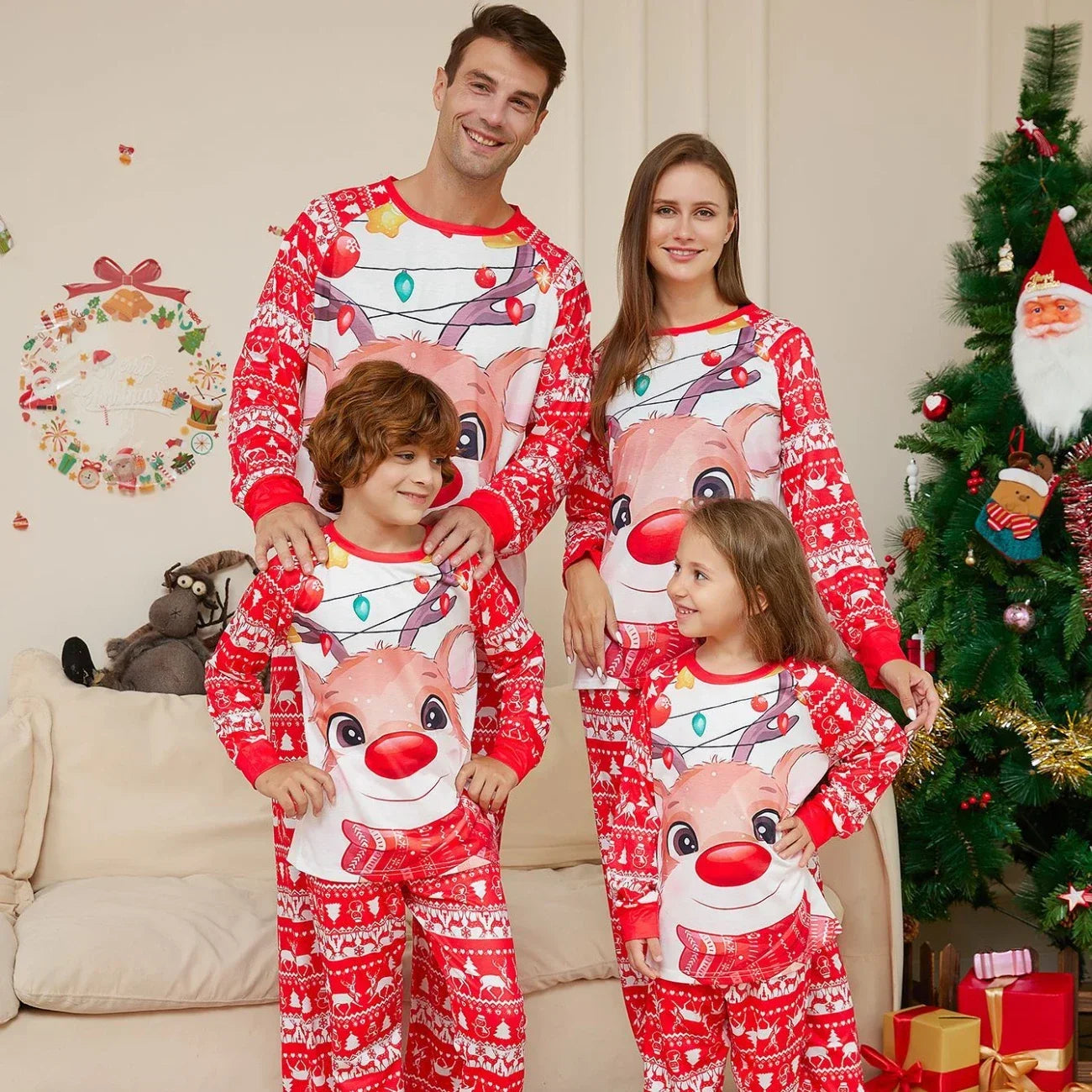 Christmas Family Matching Pajamas Adult Kid Baby Mommy and Me Tops + Pants 2PCS Xmas Sleepwear Pyjamas Dog Clothes