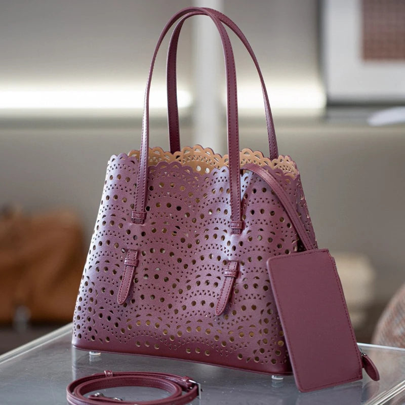 Maxy Custom Initials Genuine Leather Tote Bags For Women Luxury Designer Handbags Purses 2025 New In Cowhide Hollow Underarm Shoulder