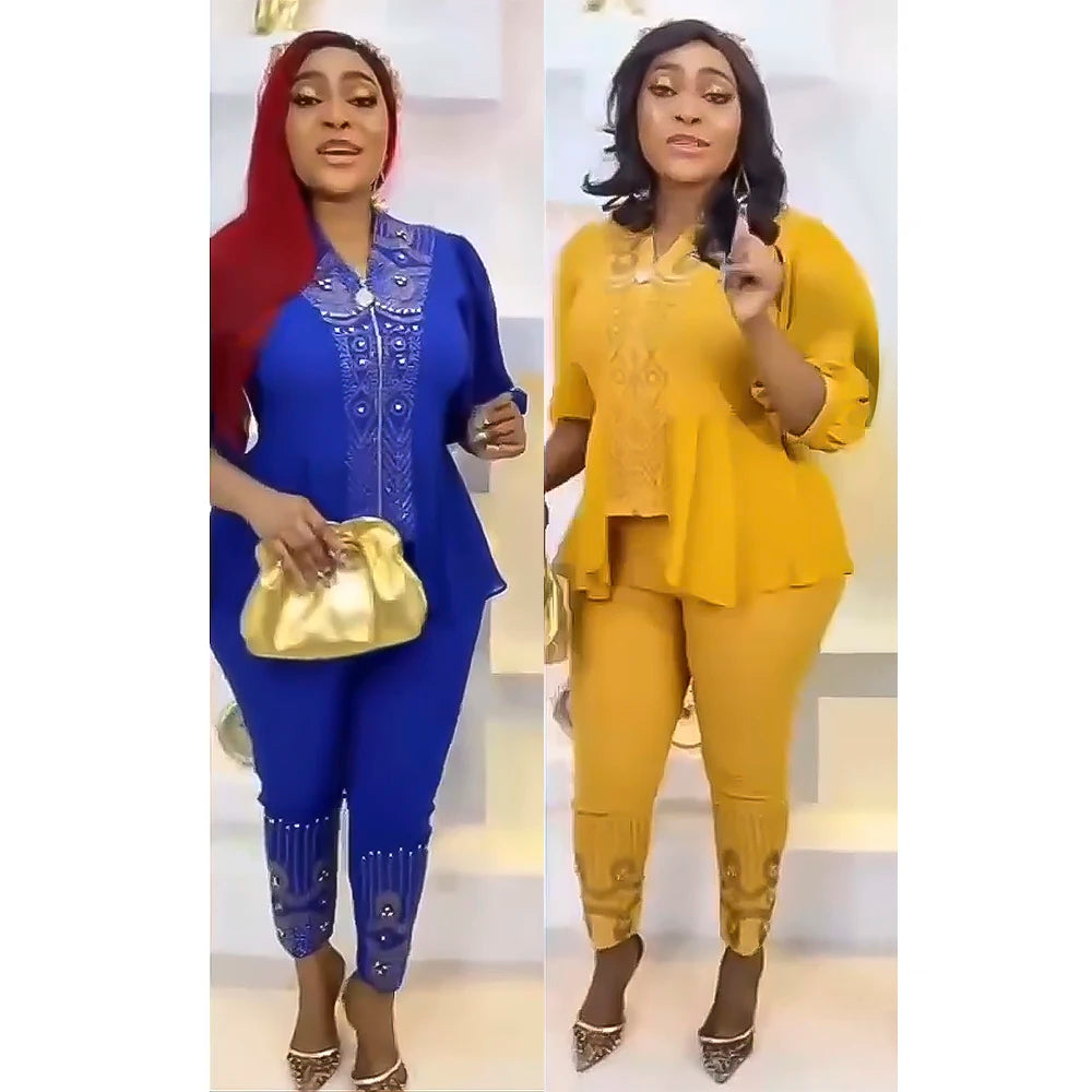 Amay 2 Piece Set Clothes New Dashiki Summer Fashion Suits Top And Trousers Plus Size Party Clothing for Lady