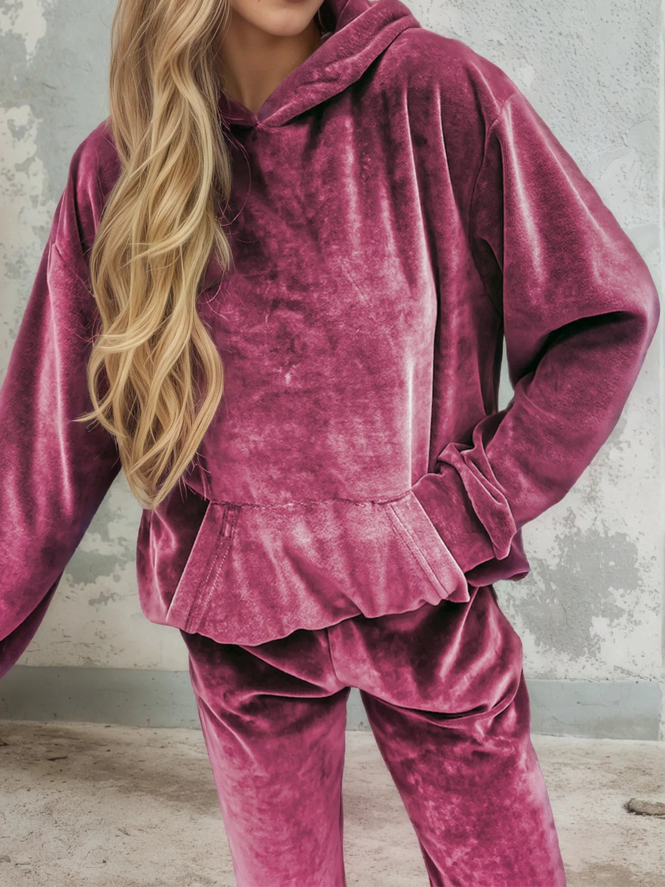 Maxy Autumn Winter Velvet Tracksuit Set Elegant Soft Pocket Pullover Top Female Loose Sweatsuit Pants Suit Two Piece Set Outfits