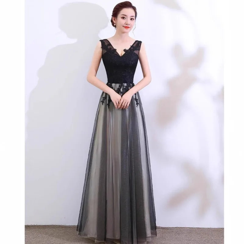 Maxy Black Sexy Suspender Dress New Dignified and Elegant Evening Party Host Appears Thin, Socialite Banquet Long Evening Dress