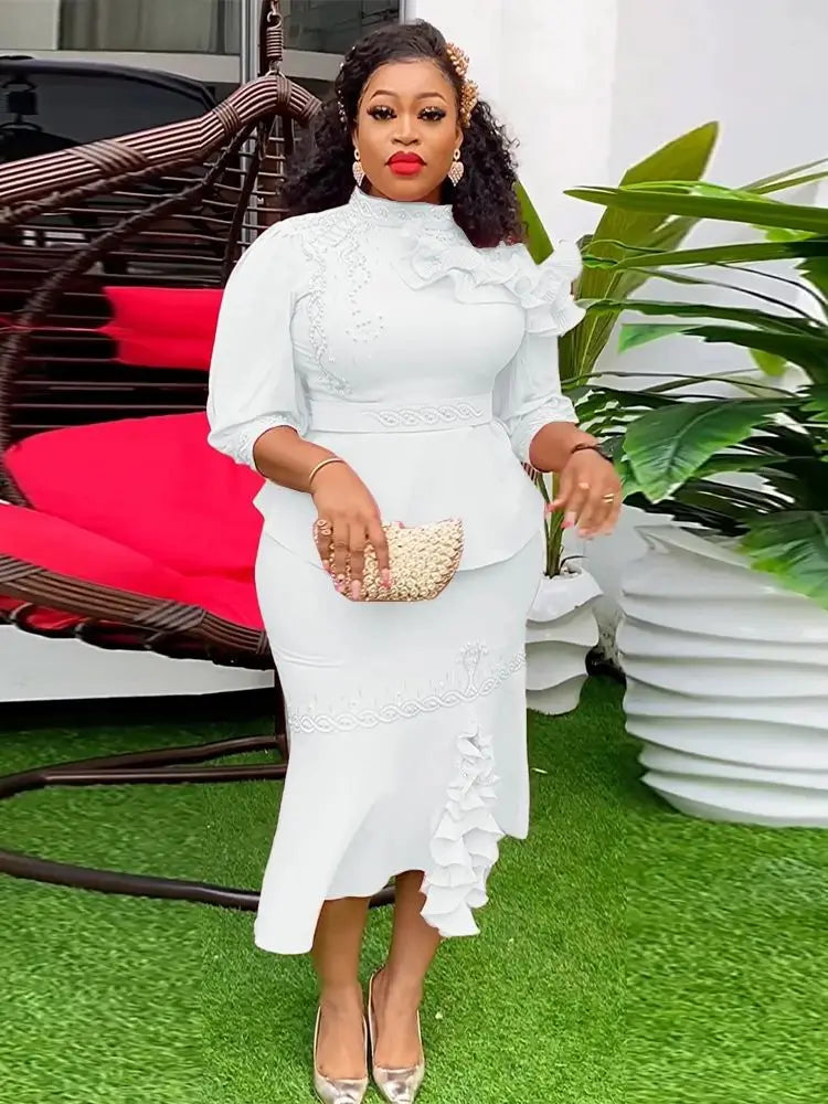 Maxy 2 PCS Set Africa Clothes African Skirts And Top for Women Ankara Wedding Gown Outfits Plus Size Lady Party Dresses