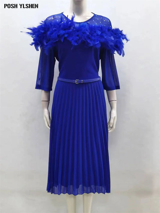 Maxy Feather Dresses for Women New Clothing Plus Size Turkey Elegant Party Long Dress Dashiki Ankara Outfits Robe