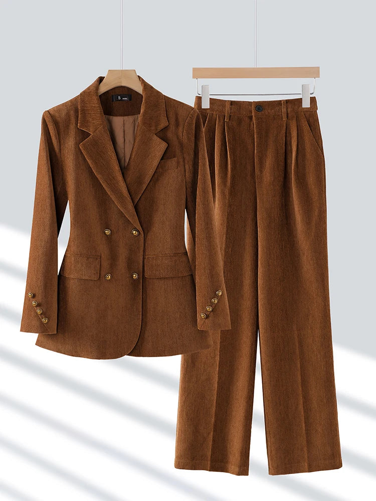 Maxy Fashion Winter Ladies Pant Suit Women Red Black Coffee Female Business Work Wear Jacket Blazer and Trouser Formal 2 Piece Set