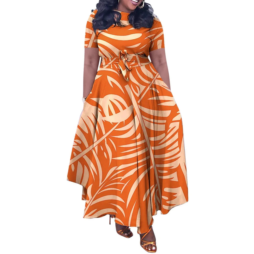 Maxy Plus Size Women's Summer Dress Short Sleeve Tie-Waist Floral Print Maxi Dress Wholesale Dropshipping XL-5X 2025