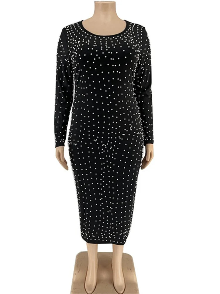 Amay Plus Size Dresses for Women Party Elegant Beading Slip Hem Maxi Dress Club Outfit Spring Clothes