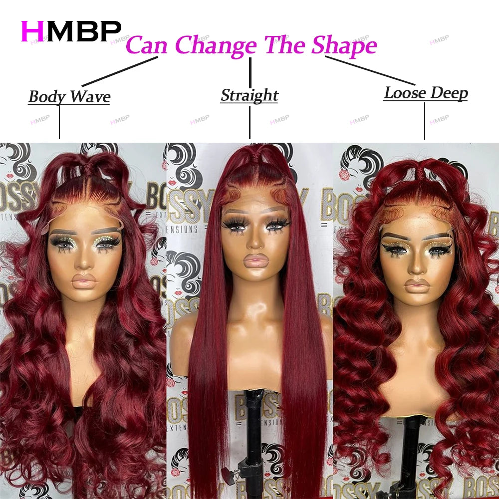 Maxy 360/13x6 HD Lace Front Wig Glueless Lace Wig Human Hair Wear and Go Body Wave 99j Colour Pre Plucked Lace Frontal Wigs For Women