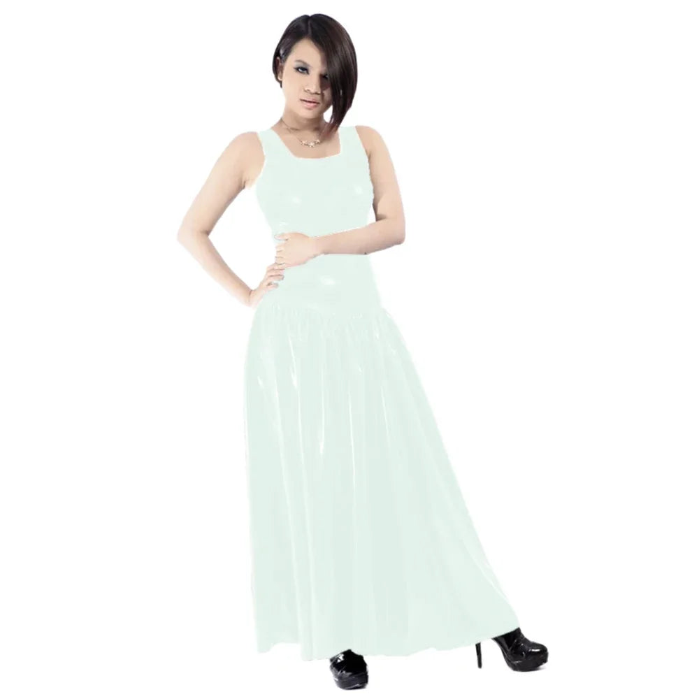 Maxy Women's PVC Tank Dress, Sleeveless Fit and Flared Dress, Raves Party Swing, Pleated Clubwear, Plus Size, Punk Fashion