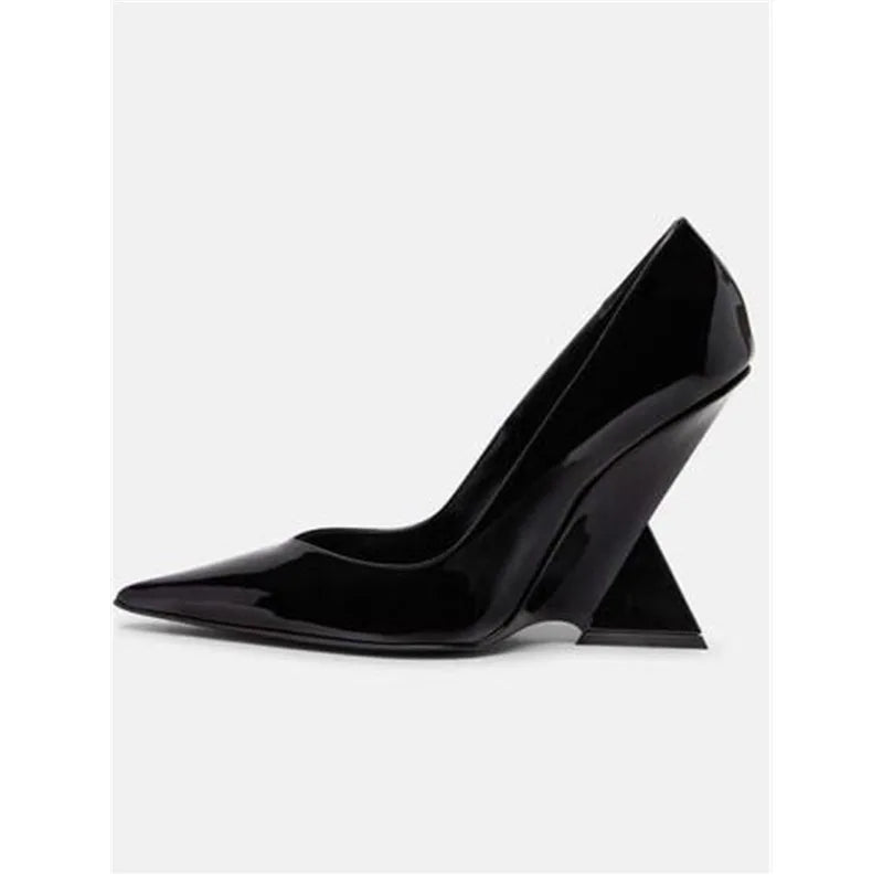 Maxy Women Heels Pumps Designer Shoes Patent Leather Pointed Toe Slingback Shallow Luxury Brand Strange Heel Woman Shoes
