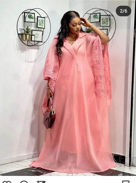 Maxy Elegant African Party Evening Dresses for Women 3/4 Sleeve Plus Size Long Maxy Dress Gowns Dashiki Clothing