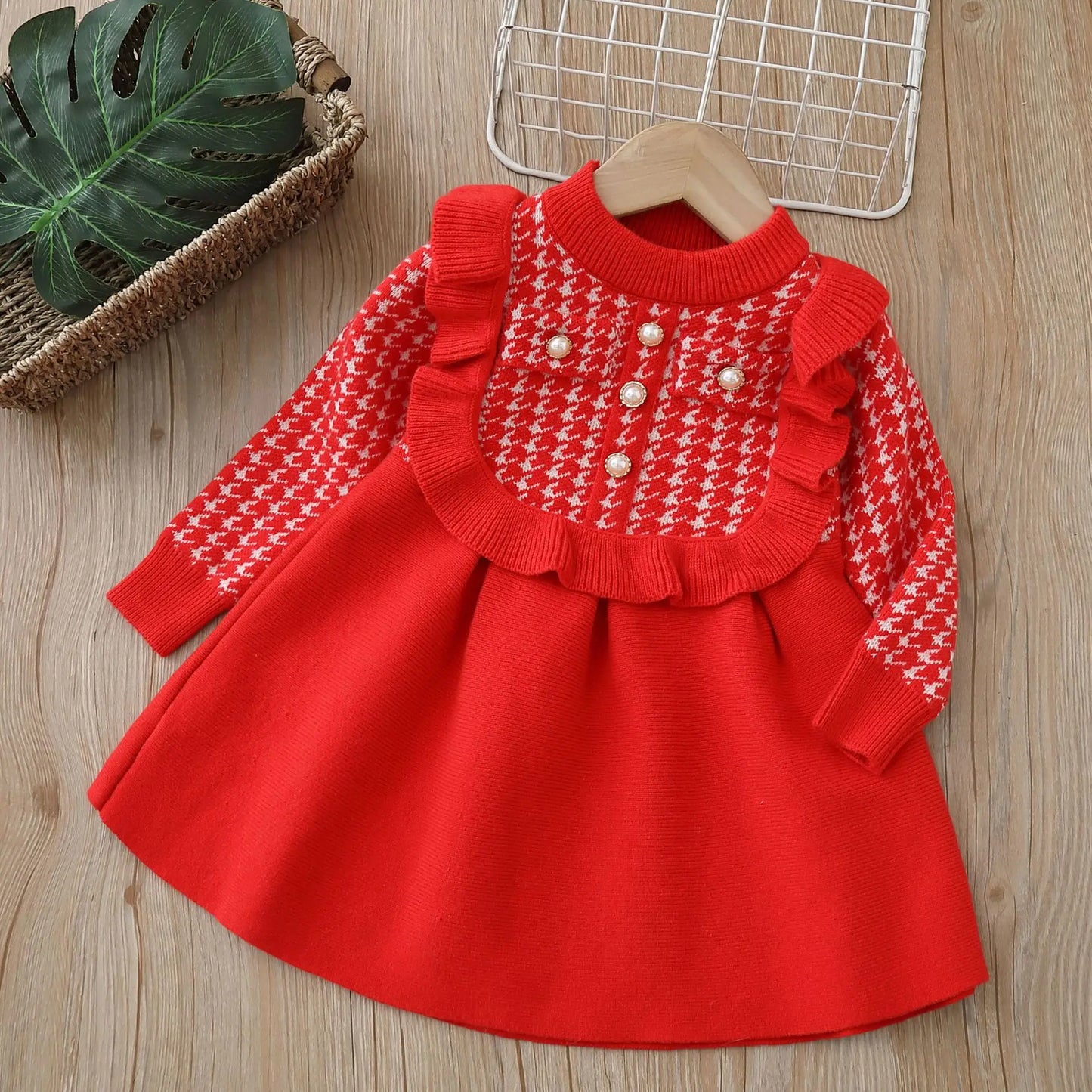 Maxy Girls Casual Dresses Plaid Lace Knit Dress Autumn and Winter Sweater Dresses Toddler Girl Clothes Baby Girl Dress