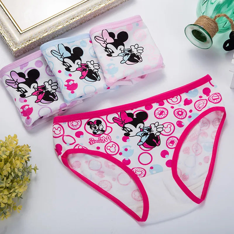 Maxy 1/4pcs Disney Anime Minnie Mouse Girl Underwear Kawaii Mickey Minnie Children Underpants Cartoon Princess Shorts Kids Gifts