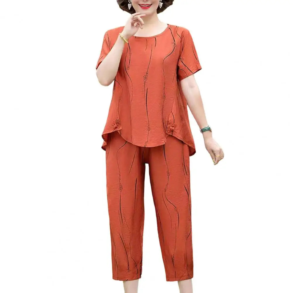 Maxy Summer Women's Trousers Suit Pastoral Fashion Loose Short Sleeve Two Piece Suit Striped Cotton Linen Wild T-shirt Pant Sets