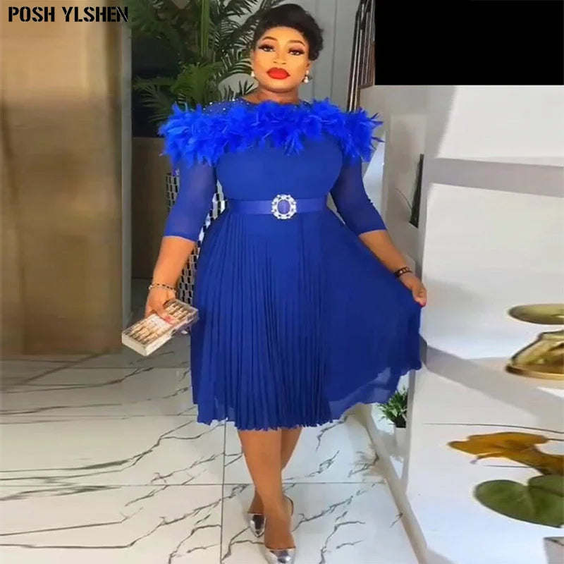 Maxy Feather Dresses for Women New Clothing Plus Size Turkey Elegant Party Long Dress Dashiki Ankara Outfits Robe