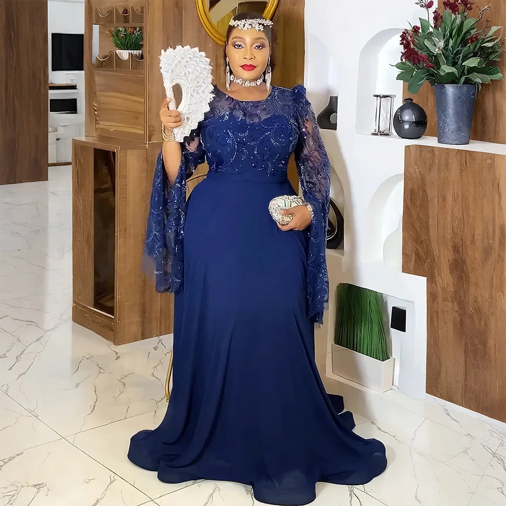 Maxy Plus Size Evening Dresses for Women African Luxury Solid Gown Elegant Turkey Wedding Party Long Dress Ankara Ladies Clothing