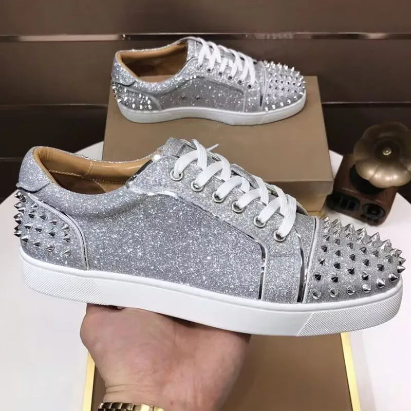 Maxy men's fashion punk hip hop dress rivets shoes natural leather studded shoe flats platform sneakers brand designer footwear mans