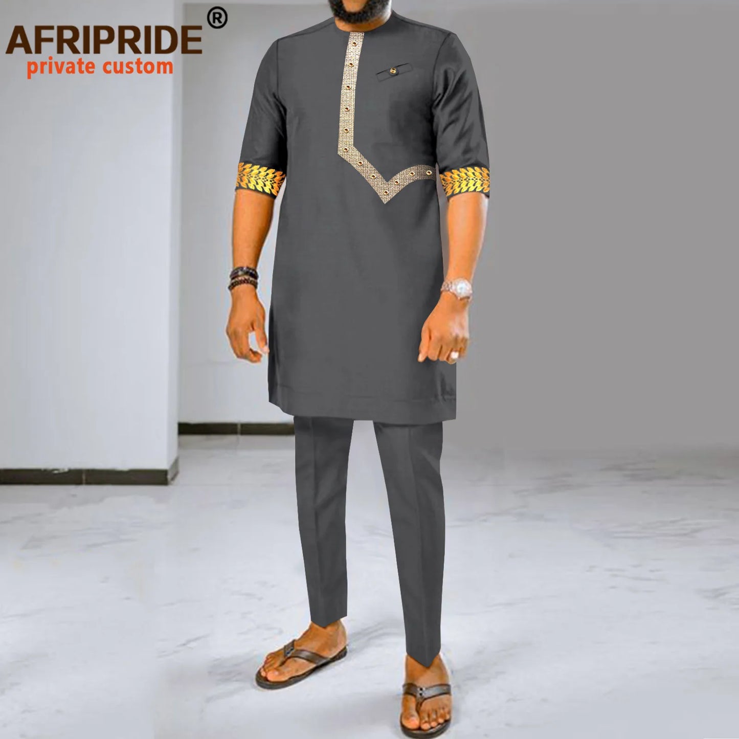 Maxy Men Tracksuit African Clothes 2 Piece Set Dashiki Embroidery Short Sleeve Shirt and Ankara Pants Set Dashiki Outfits 2416017