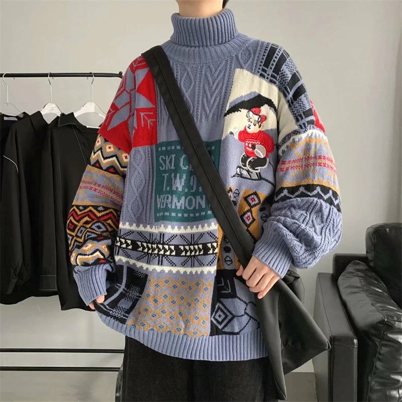 Maxy Christmas Sweater for Men Oversize Thick Winter Sweater Luxury Turtleneck Men Winter Fashion Clothes