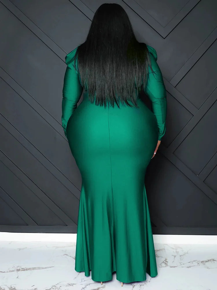 Wmstar Plus Size Party Dresses Women V Neck Long Sleeve Full Length Bodycon Elegant Evening Maxi Dress Wholesale Dropshipping