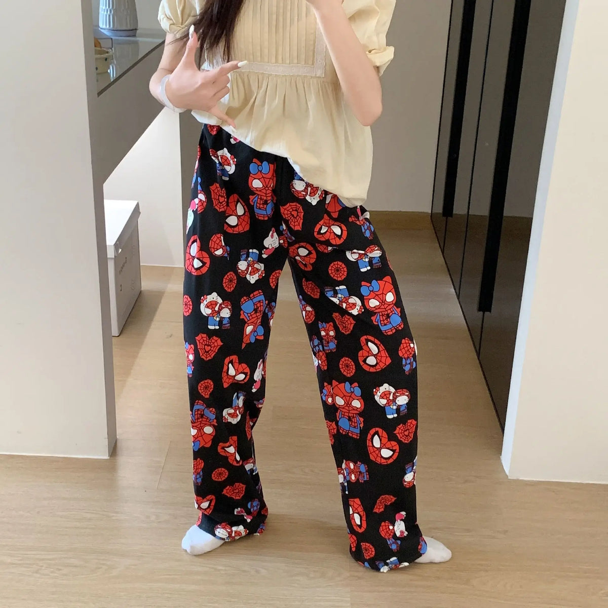 Maxy Spring Autumn Thin Hello Kitty Printed Women's Pajama Pants Summer Popular Loose Casual Pants Cartoon Home Casual Walking Pants
