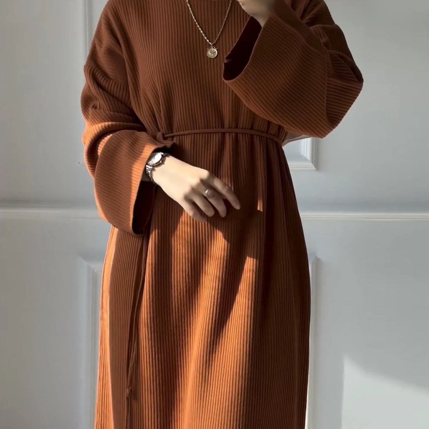 Maxy Ribbed Knit Abaya Dress for Women, Warm Muslim Long Dress, Turk Islamic Clothing, Modest Hijabi Outfit, Ramadan, Autumn/Winter