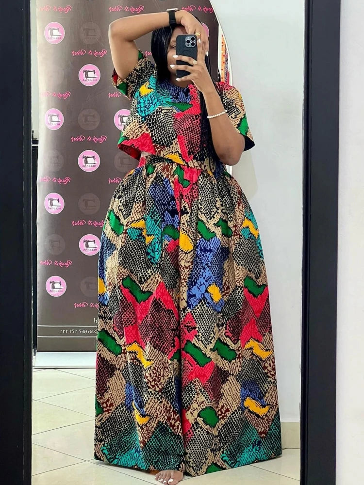 Maxy 2 Pieces Women's Sets Polyvinyl Summer Spring Dashiki African Tops And Wide Leg Pants Suits Two Piece Set Tracksuit Outfit