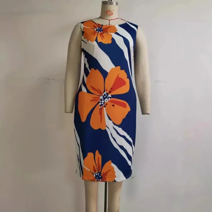 Maxy Plus Size Dresses for Women African 3/4 Sleeve Print Party Evening Midi Bodycon Dress Outfits with Coat Africa Clothing