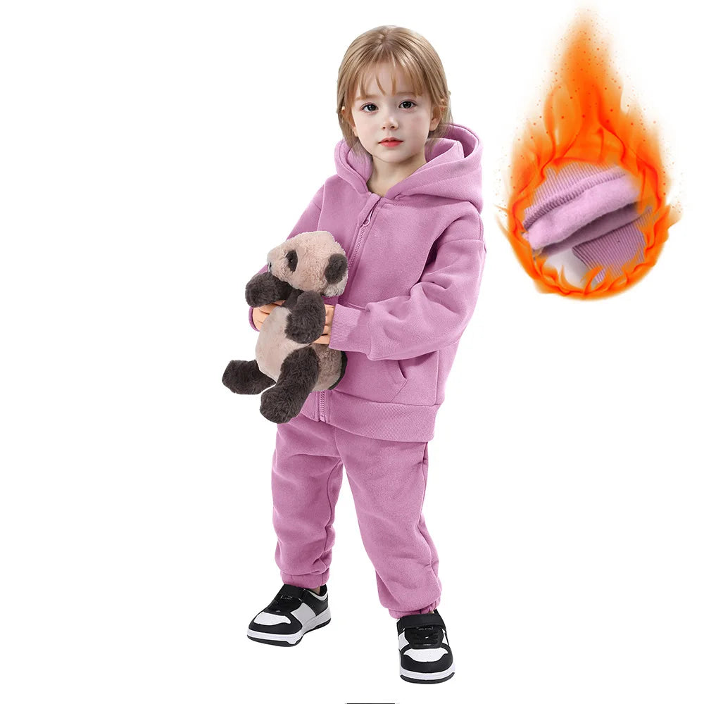 Maxy Children Hooded Tracksuits Suits Toddler Boys Girls Clothing Solid Plush Autumn Winter Sweatshirt Jacket Coats Sports Pants Set