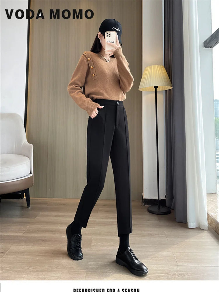 Maxy Korean New Casual Harun Loose Slim Thickened Smoke Pipe Suit Pants Wool Pants Autumn Winter Pants Commuting style Versatile