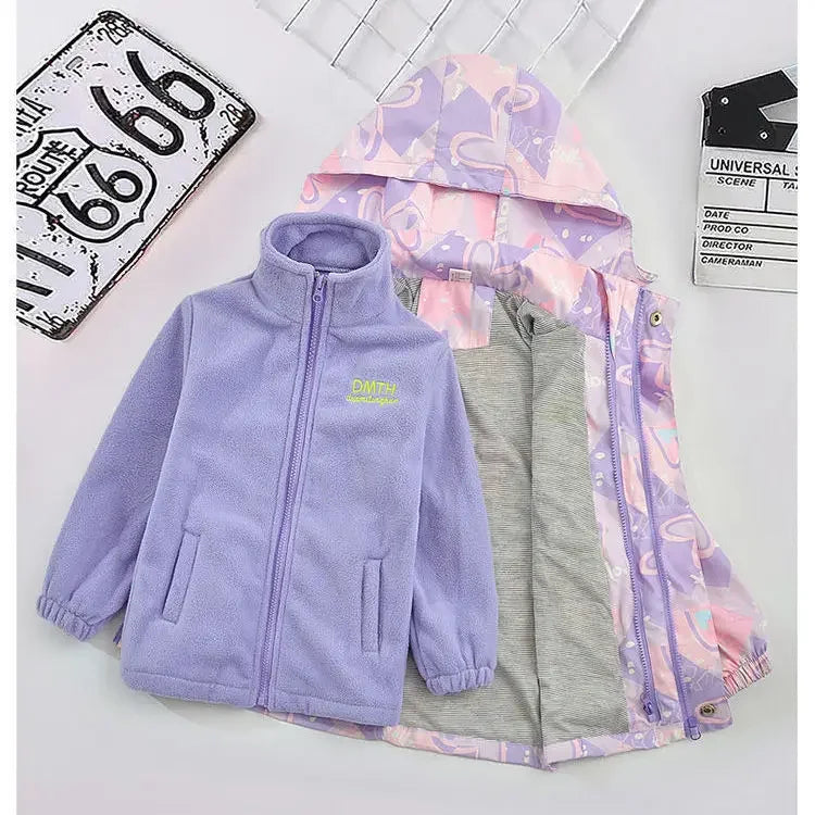 Waterproof Hooded Coat Kids Cartoon Girls Lovely Warm Rmovable Fleece Lined Jacket Cotton Padded Cothes Children Outfit XMP95