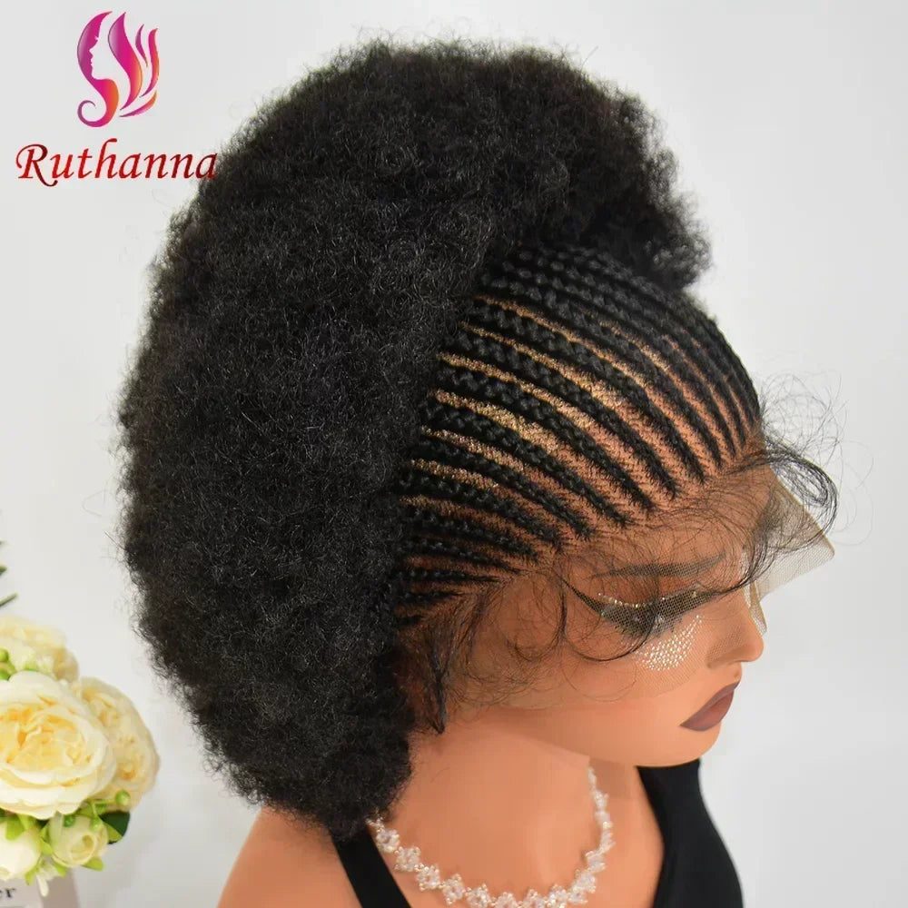 Maxy 250% Density 13x6 Lace Frontal Braided Wig Afro Kinky Curly Synthetic Wig Baby Hair Fluffy Curled Striped Braided Curly wig