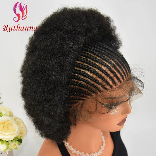 Maxy 250% Density 13x6 Lace Frontal Braided Wig Afro Kinky Curly Synthetic Wig Baby Hair Fluffy Curled Striped Braided Curly wig