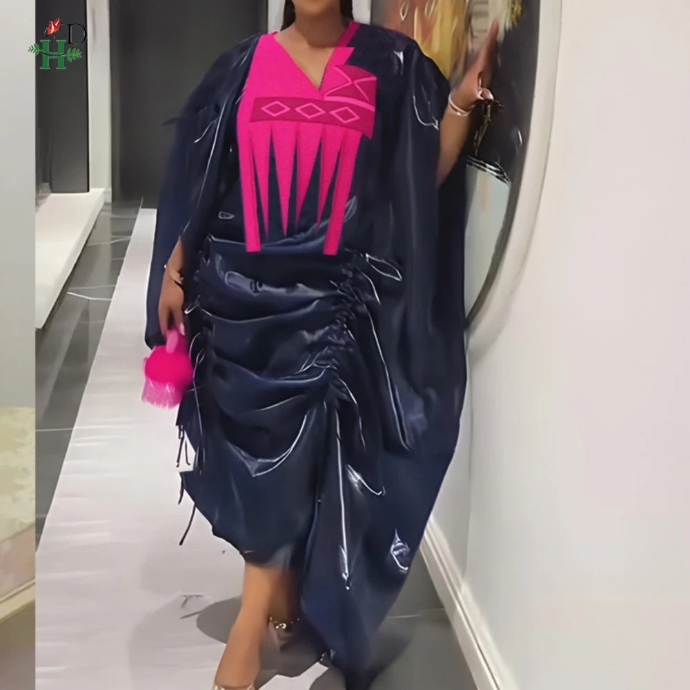Maxy Dresses For Woman Plus Size Kaftan Dress Rached Side Ties and High Low Hem Boubou Party Wedding Bubu Africa Clothing