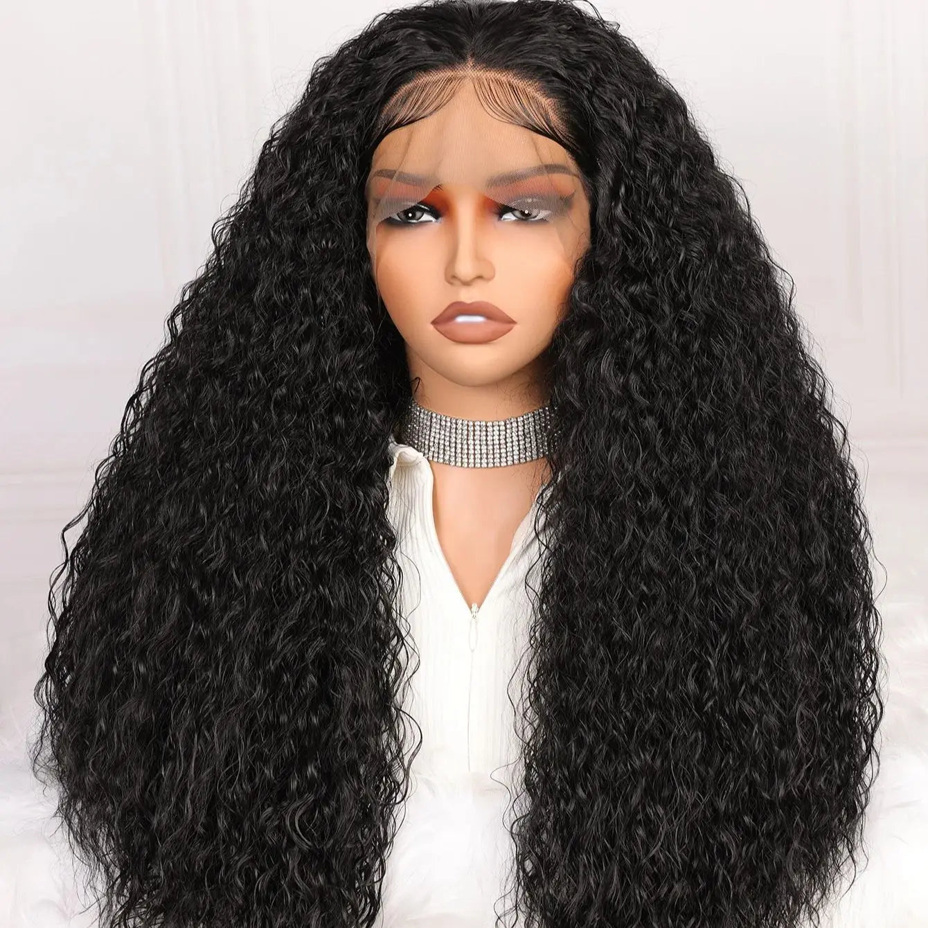Amay Soft Glueless 180Density 26Inch Long Black Kinky Curly Deep Lace Front Wig For Women With Baby Hair Preplucked Daily