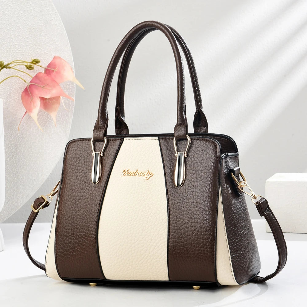 Maxy Stripe Color Matching Fashion Women Handbag Large Capacity Tote Bag Marble Texture Unique Design Hand Bag With Strap Crossbody