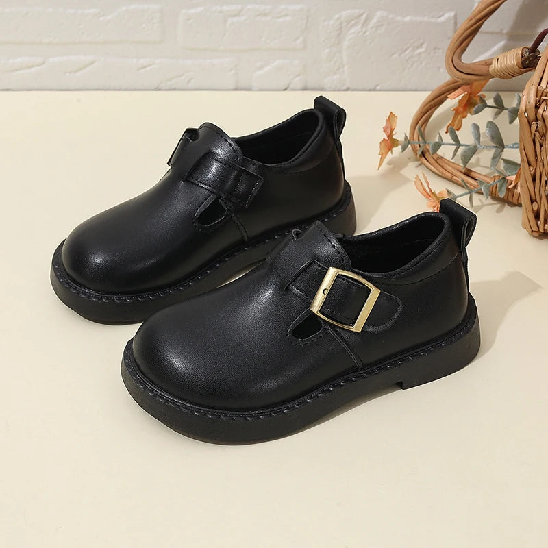 Maxy Children T-strap Casual Leather Shoes Toddler Gilrs Boys Low Heels Buckle Shoes Outdoor Infant Shoes Autumn Spring 4-12Y Sneaker