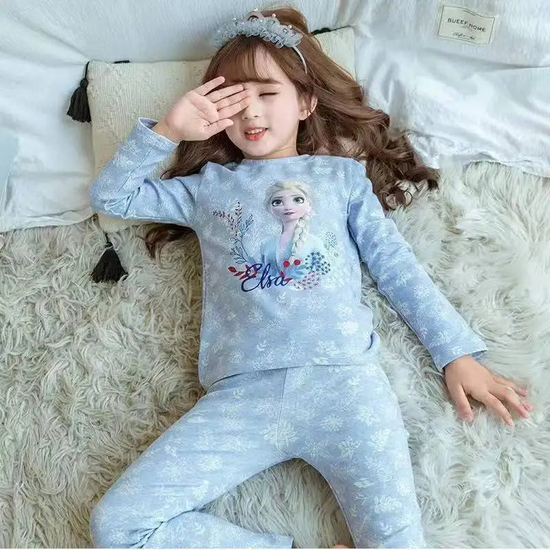 Maxy Anime Frozen Elsa Autumn Children Clothing Set Snow Queen Sleepwear Clothes Girl Long Sleeve Winter Pajama Sets Birthday Gifts